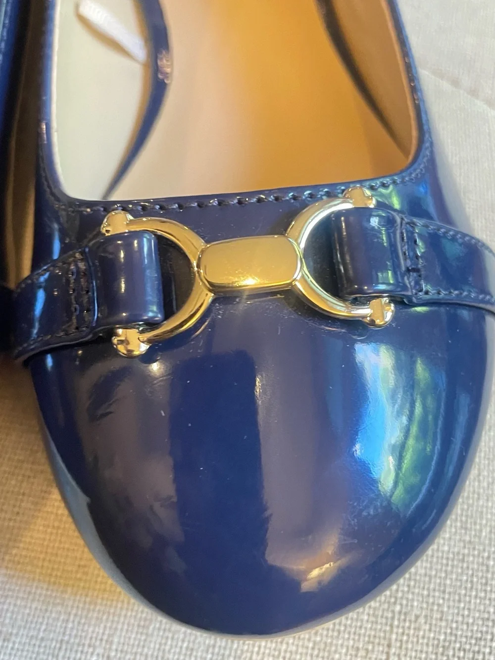 Janie and Jack Navy Patent Leather Ballet Flats with Gold Bit Detail Size 13 Gir